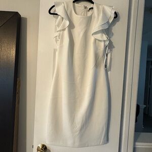 Elegant White Ruffle Sleeve Dress